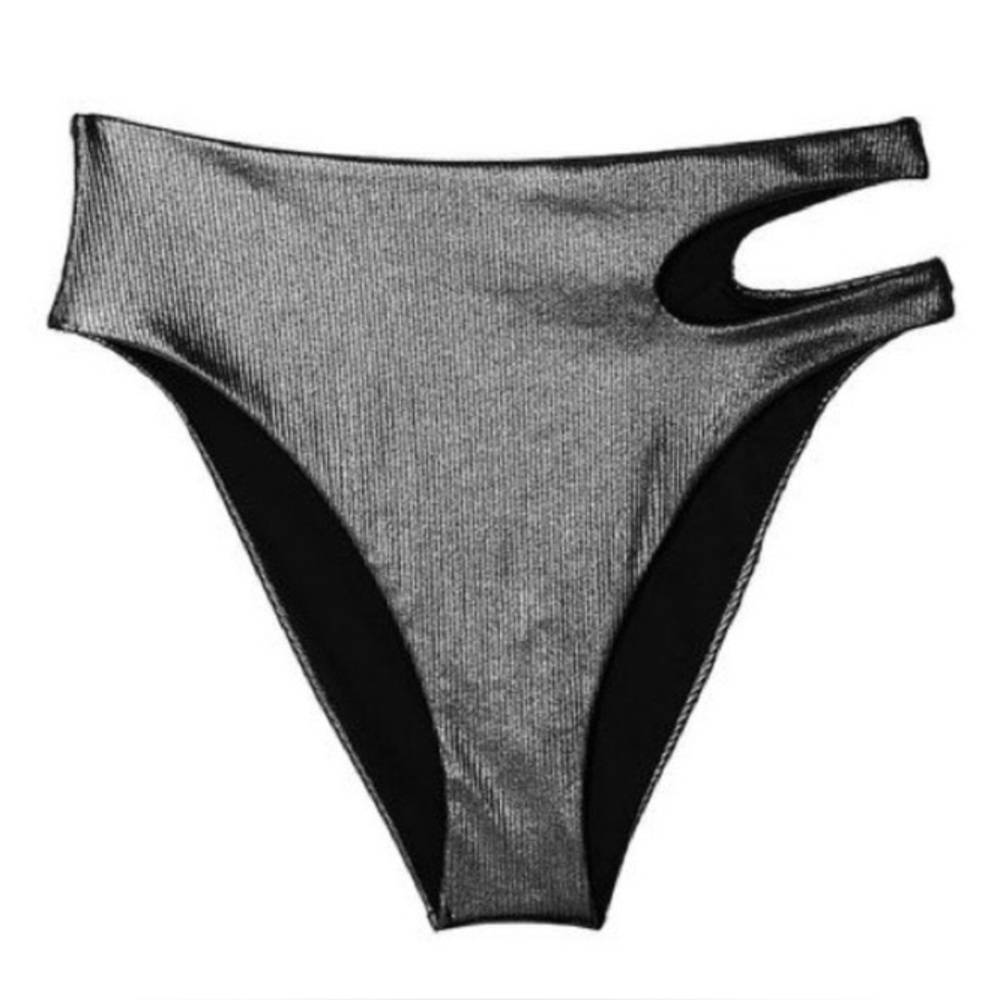 Victoria’s Secret Silver Shimmer High Waist Cheeky Bikini Swim Bottom sz S NWT